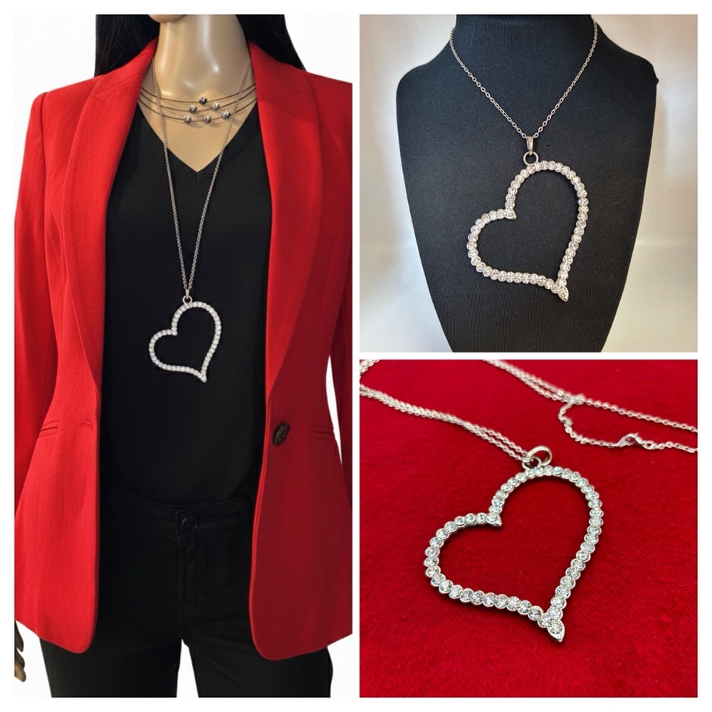Sparkling Oversized Rhinestone Open Heart Statement Necklace